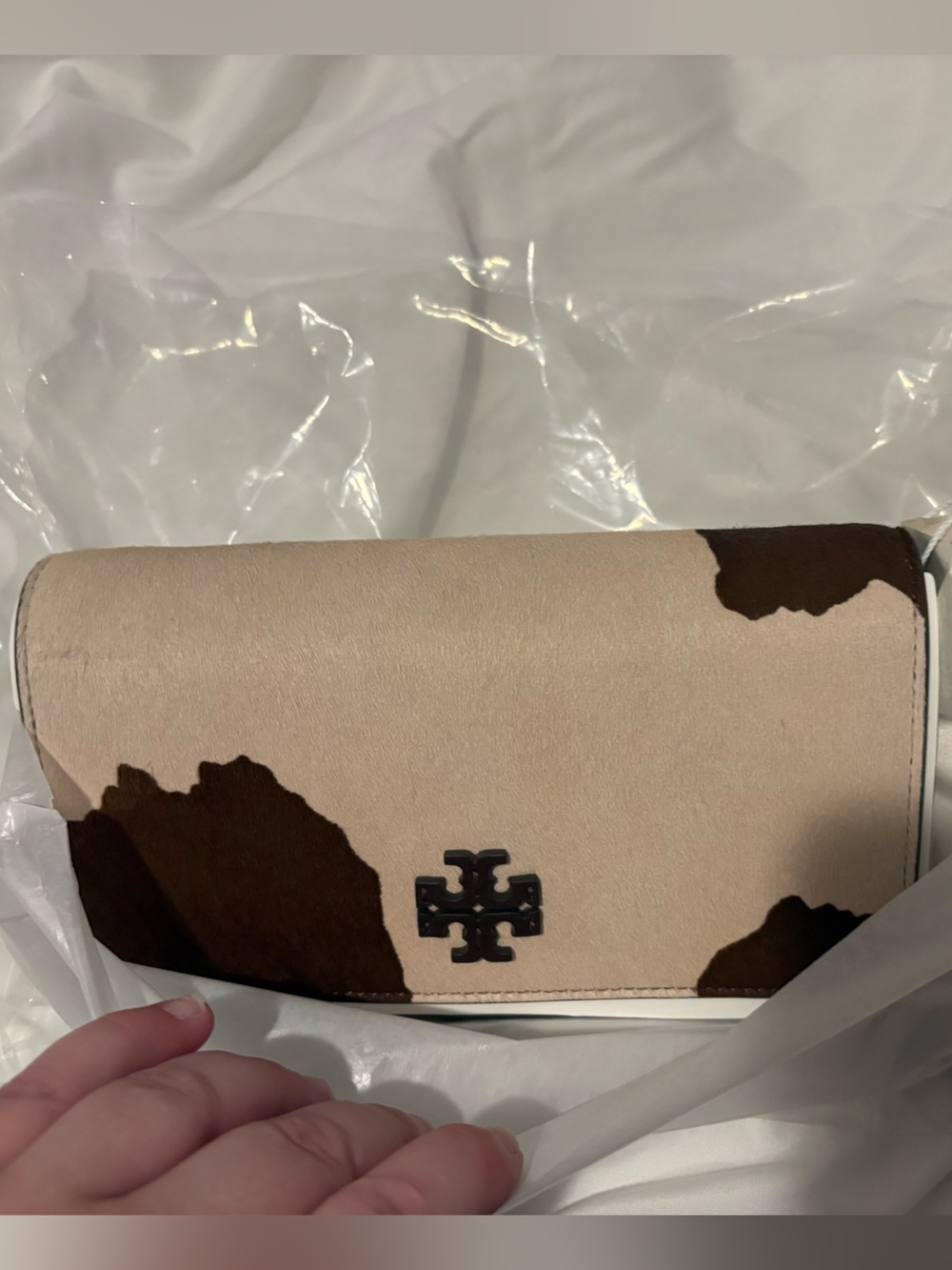 Tory Burch Cream and Brown Cowhide Wallet Crossbody